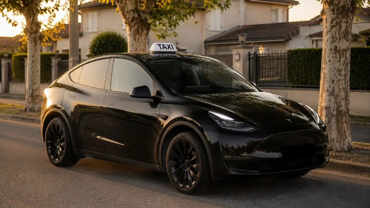 Taxi Tesla Model Y noir Tara Taxi à Anthon — Nord-Isère